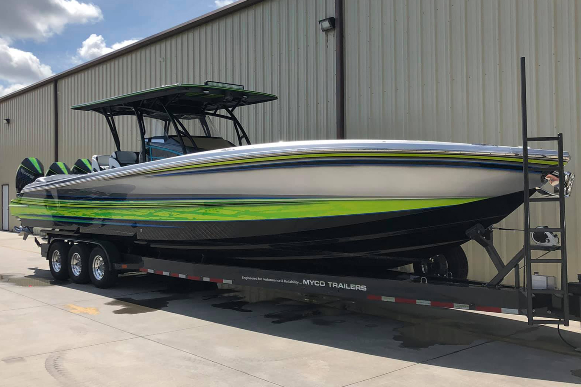 Custom boat on trailer.