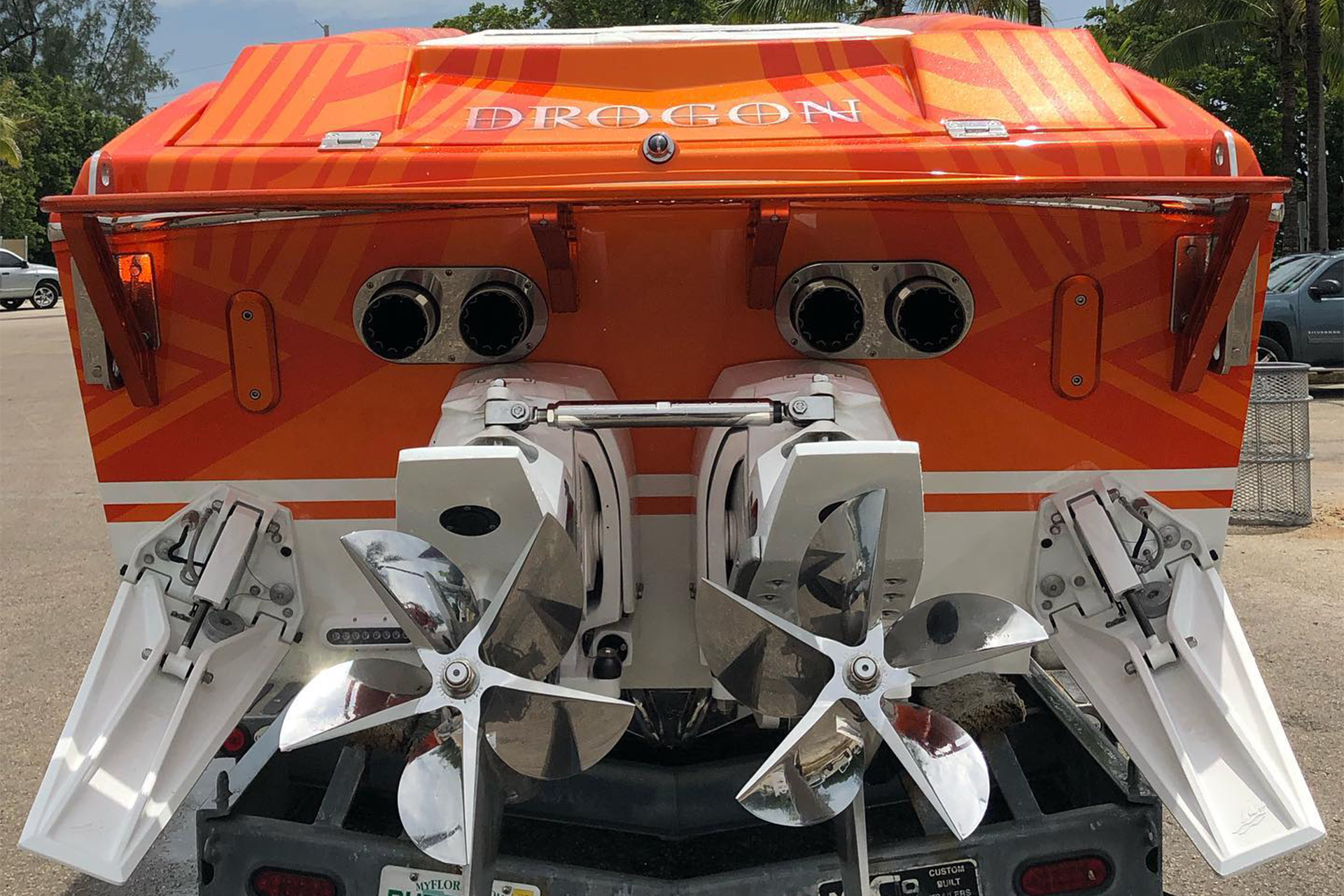 Orange boat engines from Custom Marine Sales